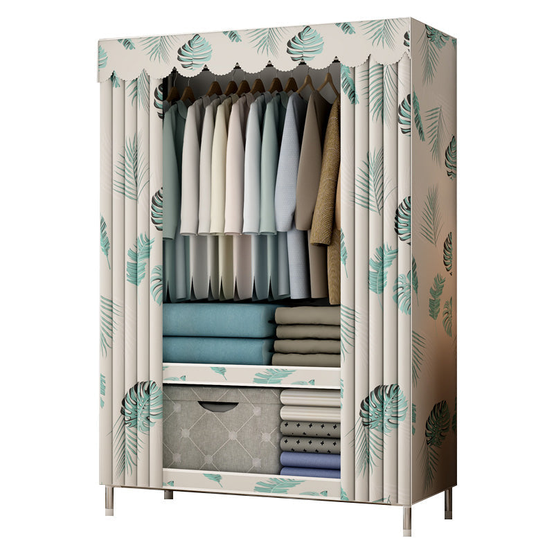 Contemporary Style Metal Wardrobe Cloth Rod Included Wardrobe Closet With Shelves