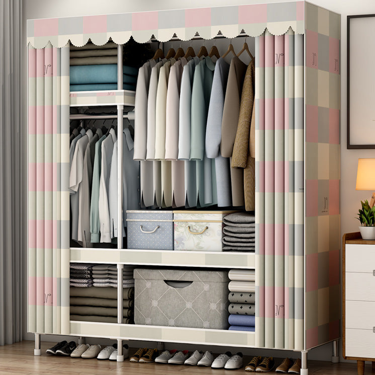 Contemporary Style Metal Wardrobe Cloth Rod Included Wardrobe Closet With Shelves