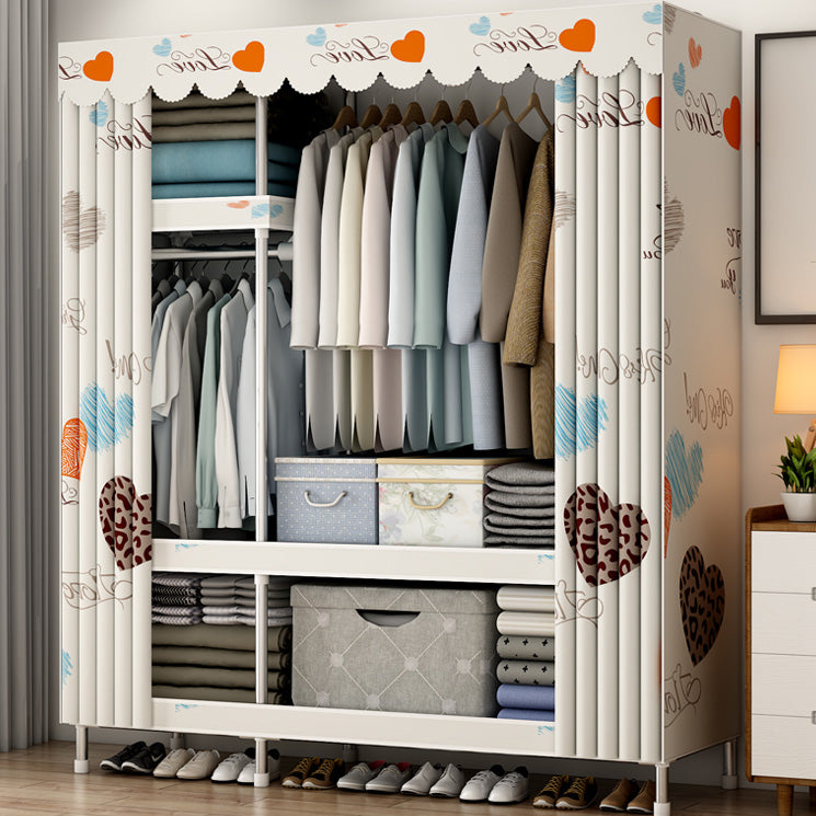Contemporary Style Metal Wardrobe Cloth Rod Included Wardrobe Closet With Shelves