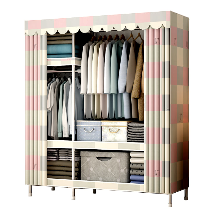 Contemporary Style Metal Wardrobe Cloth Rod Included Wardrobe Closet With Shelves