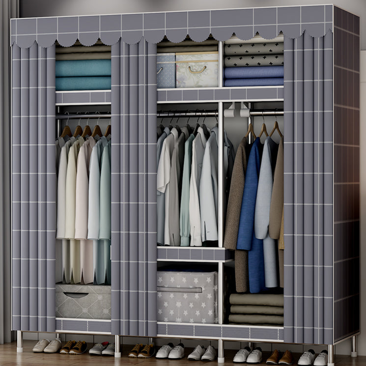 Contemporary Style Metal Wardrobe Cloth Rod Included Wardrobe Closet With Shelves