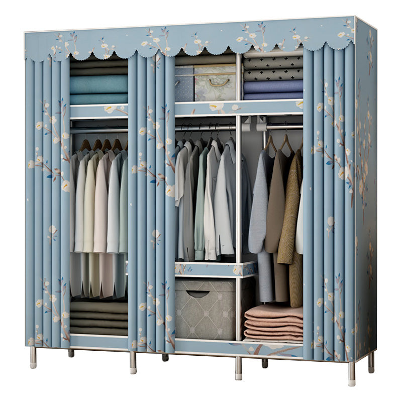 Contemporary Style Metal Wardrobe Cloth Rod Included Wardrobe Closet With Shelves