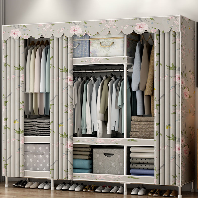 Contemporary Style Metal Wardrobe Cloth Rod Included Wardrobe Closet With Shelves