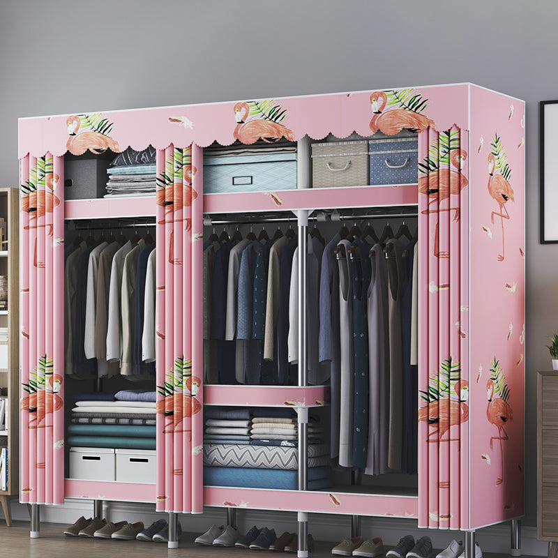 Contemporary Style Metal Wardrobe Cloth Rod Included Wardrobe Closet With Shelves