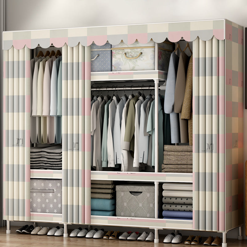 Contemporary Style Metal Wardrobe Cloth Rod Included Wardrobe Closet With Shelves