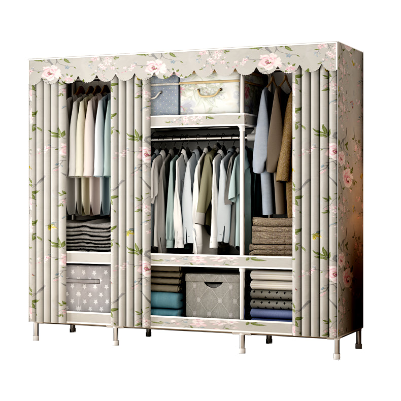 Contemporary Style Metal Wardrobe Cloth Rod Included Wardrobe Closet With Shelves