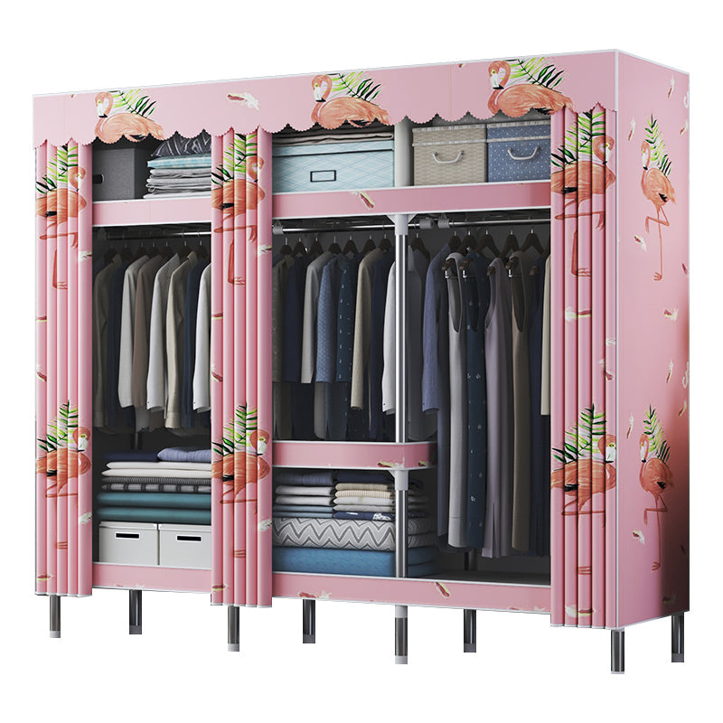 Contemporary Style Metal Wardrobe Cloth Rod Included Wardrobe Closet With Shelves