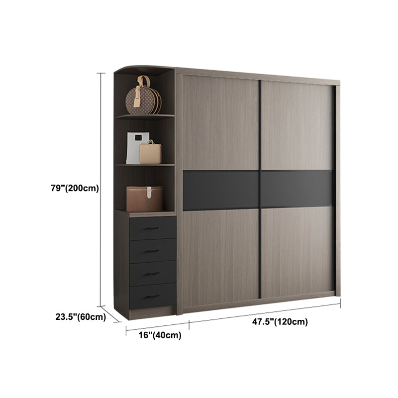 Brown Engineered Wood Wardrobe Closet Contemporary Wardrobe Cabinet