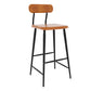 Industrial Square Bar Stool Solid Wood Armless Bar Chair with Metal Legs