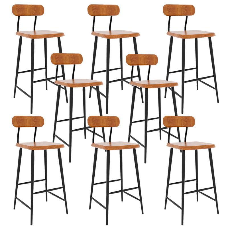Industrial Square Bar Stool Solid Wood Armless Bar Chair with Metal Legs