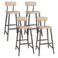 Industrial Square Bar Stool Solid Wood Armless Bar Chair with Metal Legs