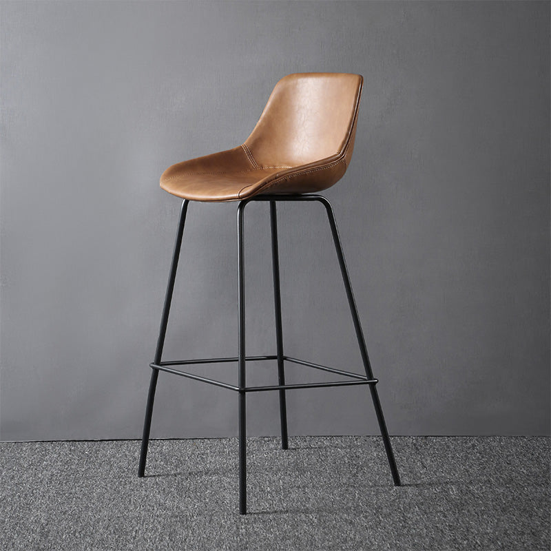 Metal Legs Bucket Bar Stool Industrial Faux Leather Armless Counter Stool Brown 1 Piece Clearhalo 'Bar Furniture' 'Bar Stools' 'bar_stools' 'furn' 'furn_bar_stools' 'Furniture' 'Kitchen & Dining Furniture' 5832019