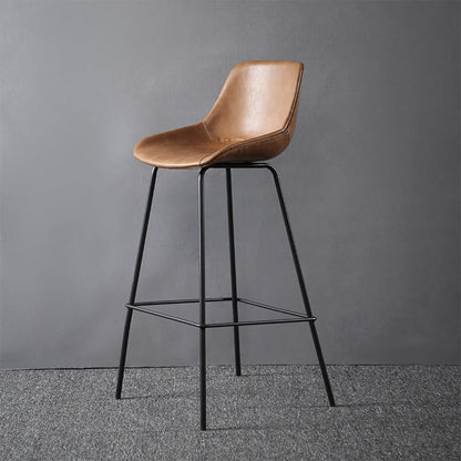 Metal Legs Bucket Bar Stool Industrial Faux Leather Armless Counter Stool Brown 1 Piece Clearhalo 'Bar Furniture' 'Bar Stools' 'bar_stools' 'furn' 'furn_bar_stools' 'Furniture' 'Kitchen & Dining Furniture' 5832019