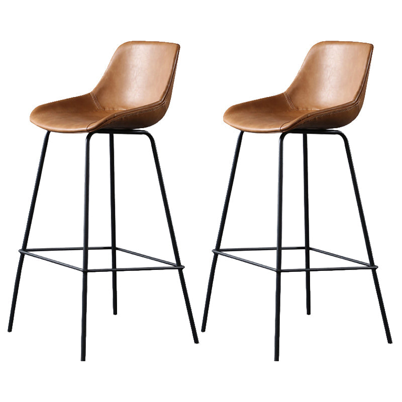Metal Legs Bucket Bar Stool Industrial Faux Leather Armless Counter Stool Brown 2 Piece Set Clearhalo 'Bar Furniture' 'Bar Stools' 'bar_stools' 'furn' 'furn_bar_stools' 'Furniture' 'Kitchen & Dining Furniture' 5832021