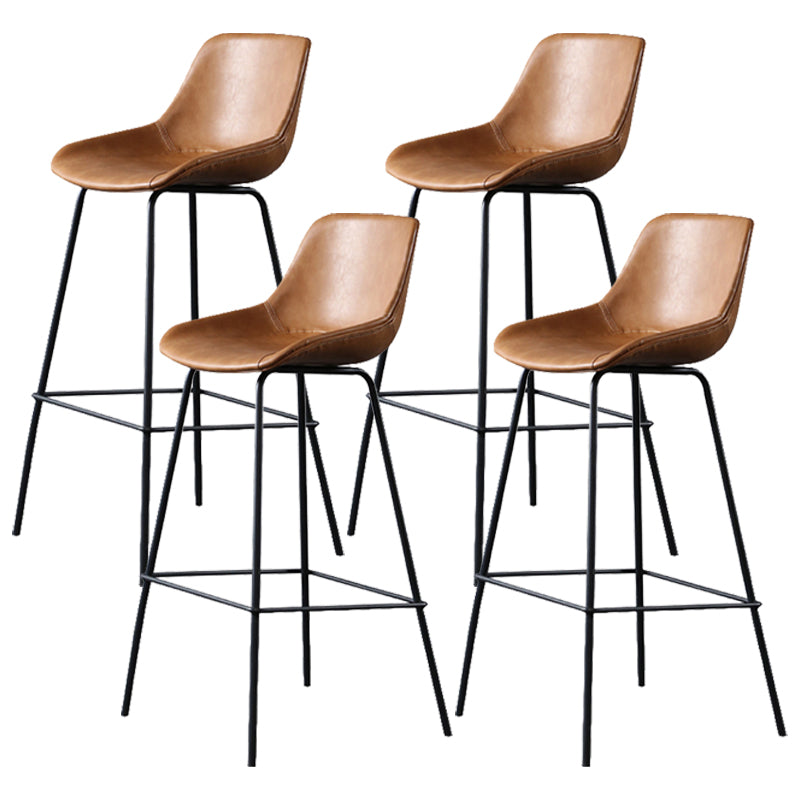 Metal Legs Bucket Bar Stool Industrial Faux Leather Armless Counter Stool Brown 4 Piece Set Clearhalo 'Bar Furniture' 'Bar Stools' 'bar_stools' 'furn' 'furn_bar_stools' 'Furniture' 'Kitchen & Dining Furniture' 5832024