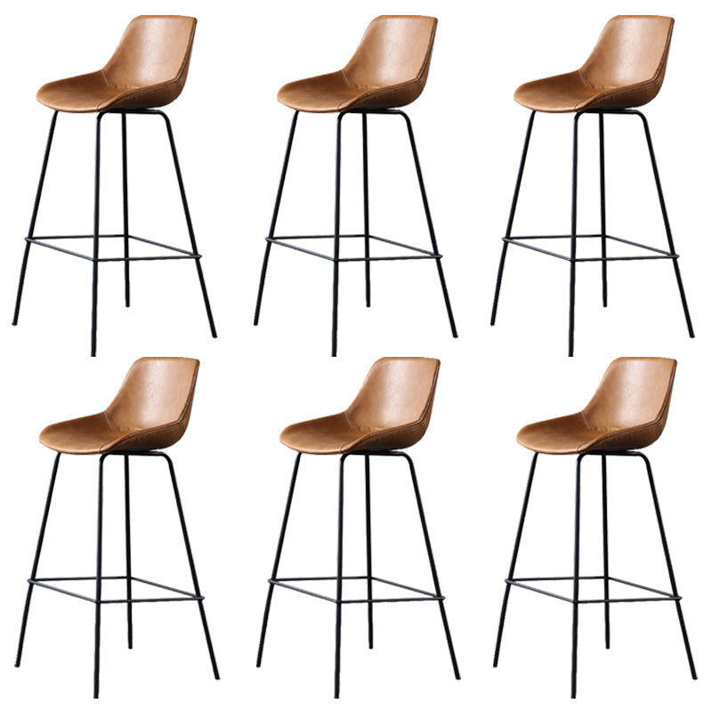 Metal Legs Bucket Bar Stool Industrial Faux Leather Armless Counter Stool Brown 6 Piece Set Clearhalo 'Bar Furniture' 'Bar Stools' 'bar_stools' 'furn' 'furn_bar_stools' 'Furniture' 'Kitchen & Dining Furniture' 5832025