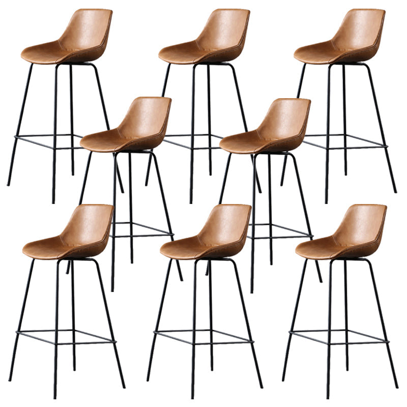 Metal Legs Bucket Bar Stool Industrial Faux Leather Armless Counter Stool Brown 8 Piece Set Clearhalo 'Bar Furniture' 'Bar Stools' 'bar_stools' 'furn' 'furn_bar_stools' 'Furniture' 'Kitchen & Dining Furniture' 5832027