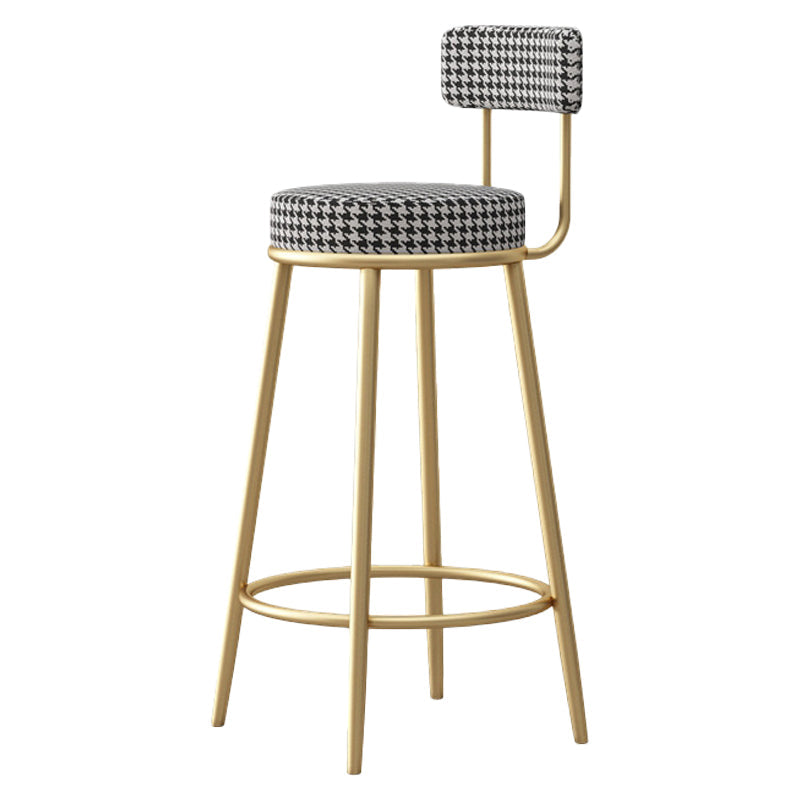 Scandinavian Round Seat Counter Stool Low Back Fabric Bar Stools Black Houndstooth 1 Piece Clearhalo 'Bar Furniture' 'Bar Stools' 'bar_stools' 'furn' 'furn_bar_stools' 'Furniture' 'Kitchen & Dining Furniture' 5832403