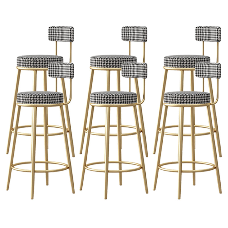 Scandinavian Round Seat Counter Stool Low Back Fabric Bar Stools Black Houndstooth 6 Piece Set Clearhalo 'Bar Furniture' 'Bar Stools' 'bar_stools' 'furn' 'furn_bar_stools' 'Furniture' 'Kitchen & Dining Furniture' 5832427