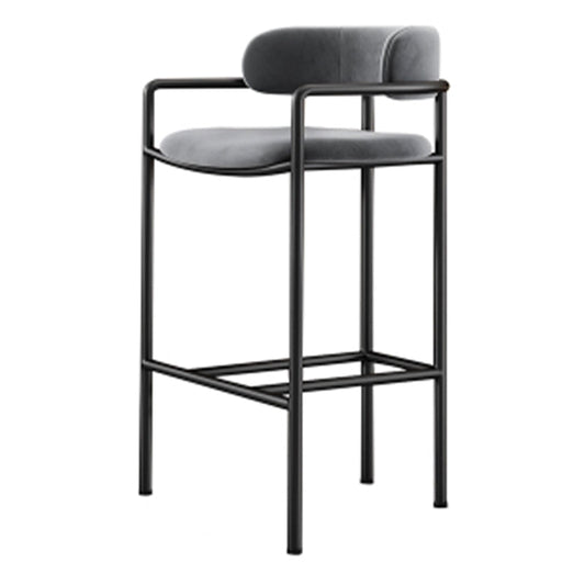 Glam Style Armed Bar Stools Fabric Low Back Barstool for Restaurant Dark Gray 1 Piece