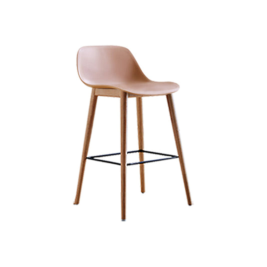Scandinavian Armless Bar Stools Plastic Low Back Barstool with 4 Beech Legs Pink 1 Piece