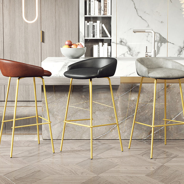 Faux Leather Bucket Seat Barstool Scandinavian Low Back Bar Stools