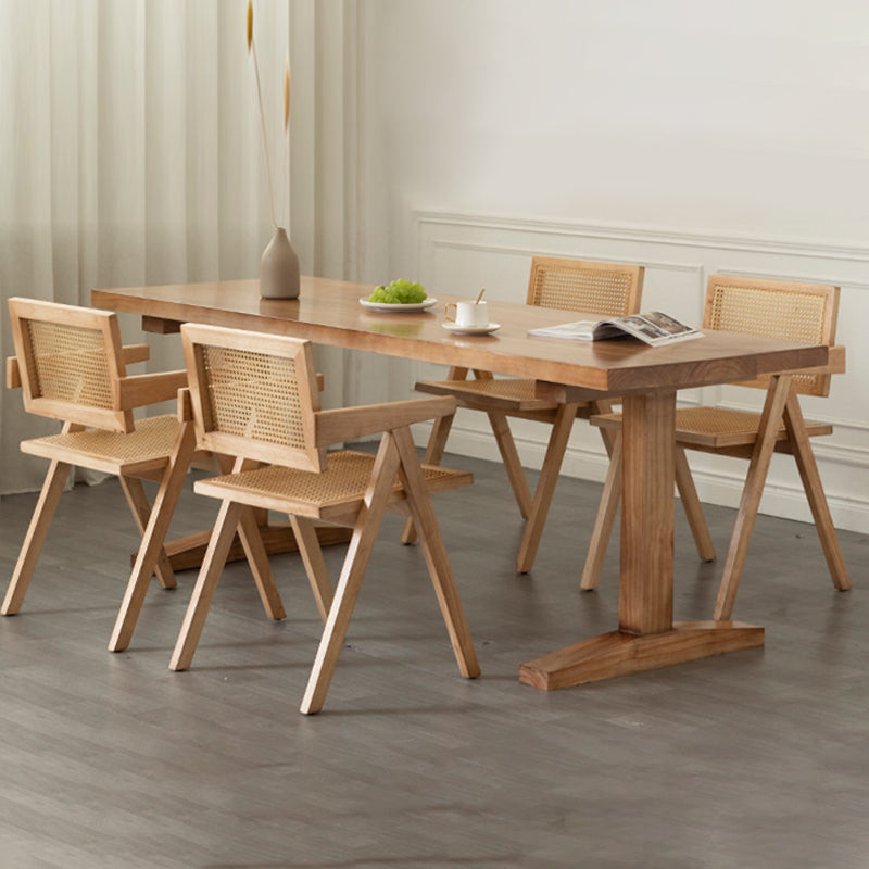 Solid Wood Dining Table Set 1/2/5 Pcs Rectangle Table with Arm Chairs