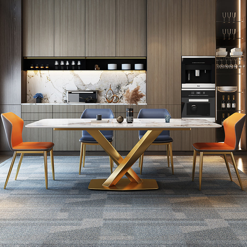 Juego de comedor glamoroso 1/2/5/7 PCS Mesa de piedra sinterizada dorada con sillas laterales de ala