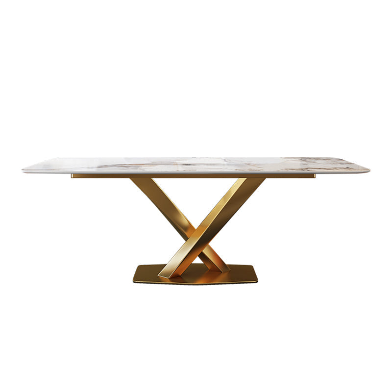 Juego de comedor glamoroso 1/2/5/7 PCS Mesa de piedra sinterizada dorada con sillas laterales de ala