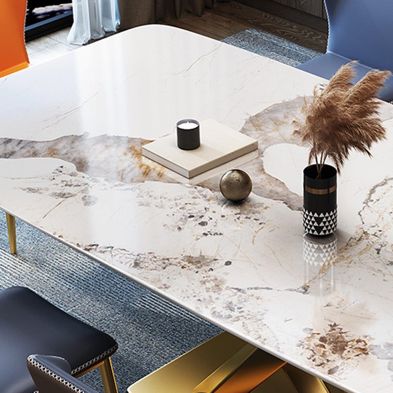 Juego de comedor glamoroso 1/2/5/7 PCS Mesa de piedra sinterizada dorada con sillas laterales de ala