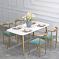 Contemporary Dining Set 1/2/5 Pcs Marble Dining Table with Cow Horn Chairs 5 Pieces: Table, 4 Dark Blue Chairs Clearhalo 'Dining Room Sets' 'Dining Tables & Seating' 'dining_room_set' 'furn' 'furn_dining_room_set' 'Furniture' 'Kitchen & Dining Furniture' 5832803