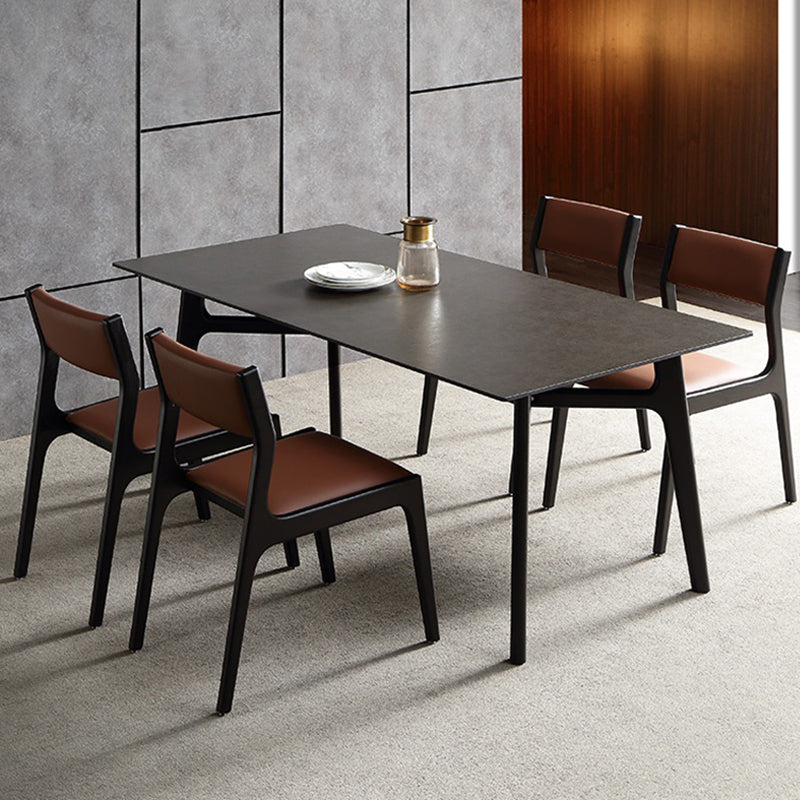 Modern Rectangle Dinette Set 1/4/5/7 Pieces Black Stone Top Indoor Dining Set 5 Pieces: Table, 4 Chairs Clearhalo 'Dining Room Sets' 'Dining Tables & Seating' 'dining_room_set' 'furn' 'furn_dining_room_set' 'Furniture' 'Kitchen & Dining Furniture' 5832825