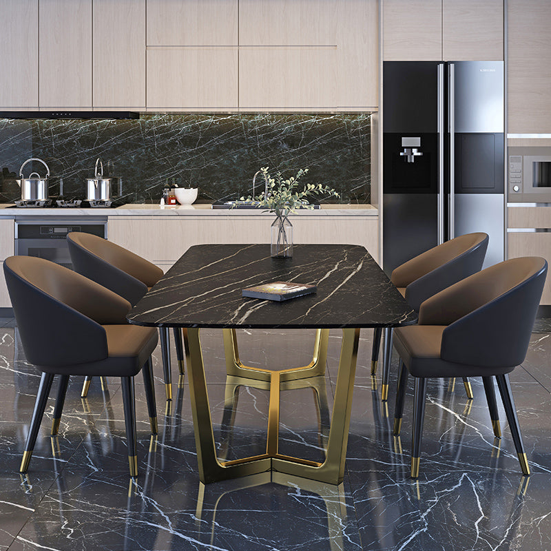 Juego de mesa de comedor interior Glam, juego de comedor con caballete rectangular de 1/4/5/7 piezas en negro