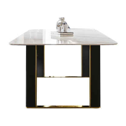Ensemble de table à manger avec plateau en pierre blanche, ensemble de dinette rectangulaire design 1/4/6/7
