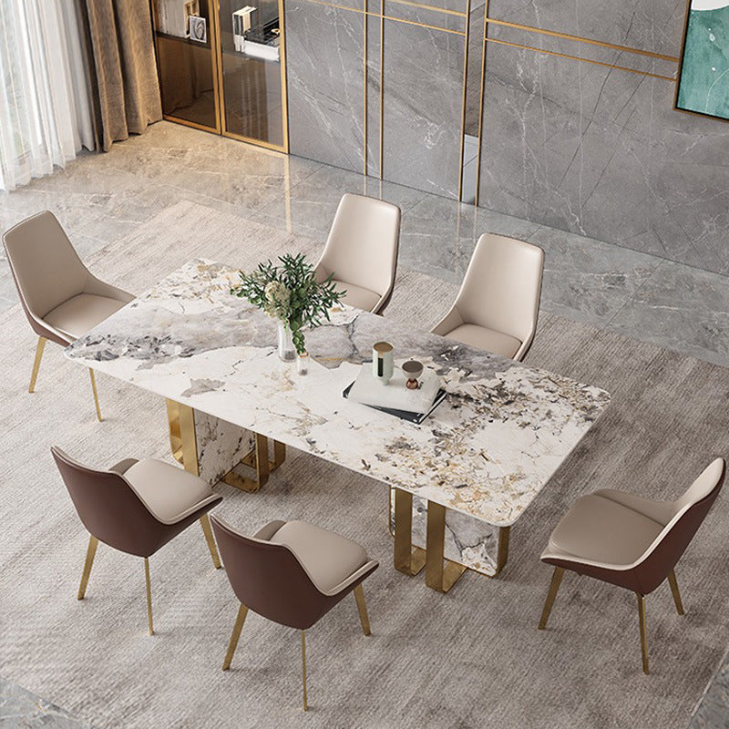 Glam Dining Table Set 1/2/3/5/7 Pcs Sintered Stone Dining Table with Upholstered Chairs 7 Pieces: Table, 6 Chairs Clearhalo 'Dining Room Sets' 'Dining Tables & Seating' 'dining_room_set' 'furn' 'furn_dining_room_set' 'Furniture' 'Kitchen & Dining Furniture' 5832913