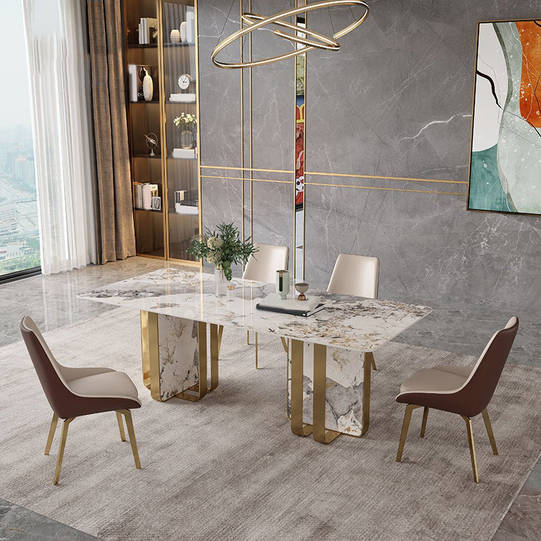 Glam Dining Table Set 1/2/3/5/7 Pcs Sintered Stone Dining Table with Upholstered Chairs Clearhalo 'Dining Room Sets' 'Dining Tables & Seating' 'dining_room_set' 'furn' 'furn_dining_room_set' 'Furniture' 'Kitchen & Dining Furniture' 5832923