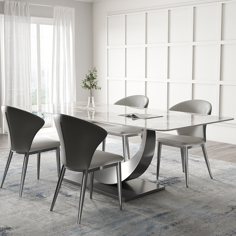 Modern Dining Room Set 1/3/4/5/8 Pcs Sintered Stone Top Table with Wingback Chairs 5 Pieces: Table, 4 Chairs Clearhalo 'Dining Room Sets' 'Dining Tables & Seating' 'dining_room_set' 'furn' 'furn_dining_room_set' 'Furniture' 'Kitchen & Dining Furniture' 5832974