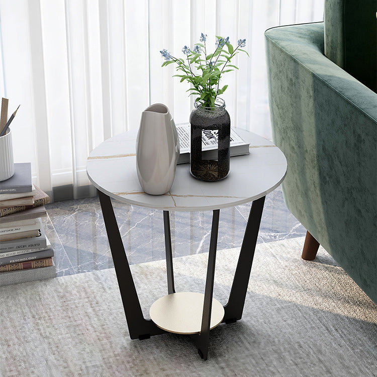 Industrial Accent Table Nightstand Lower Shelf Night Table for Bedroom White Round 1 Piece Clearhalo 'Bedroom Furniture' 'furn' 'furn_night_stand' 'Furniture' 'night_stand' 'Nightstands' 5833096