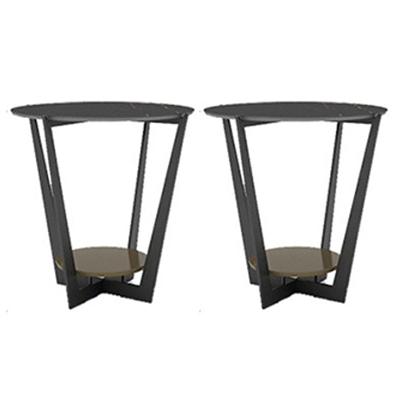 Industrial Accent Table Nightstand Lower Shelf Night Table for Bedroom Black Round 2 Piece Set Clearhalo 'Bedroom Furniture' 'furn' 'furn_night_stand' 'Furniture' 'night_stand' 'Nightstands' 5833097