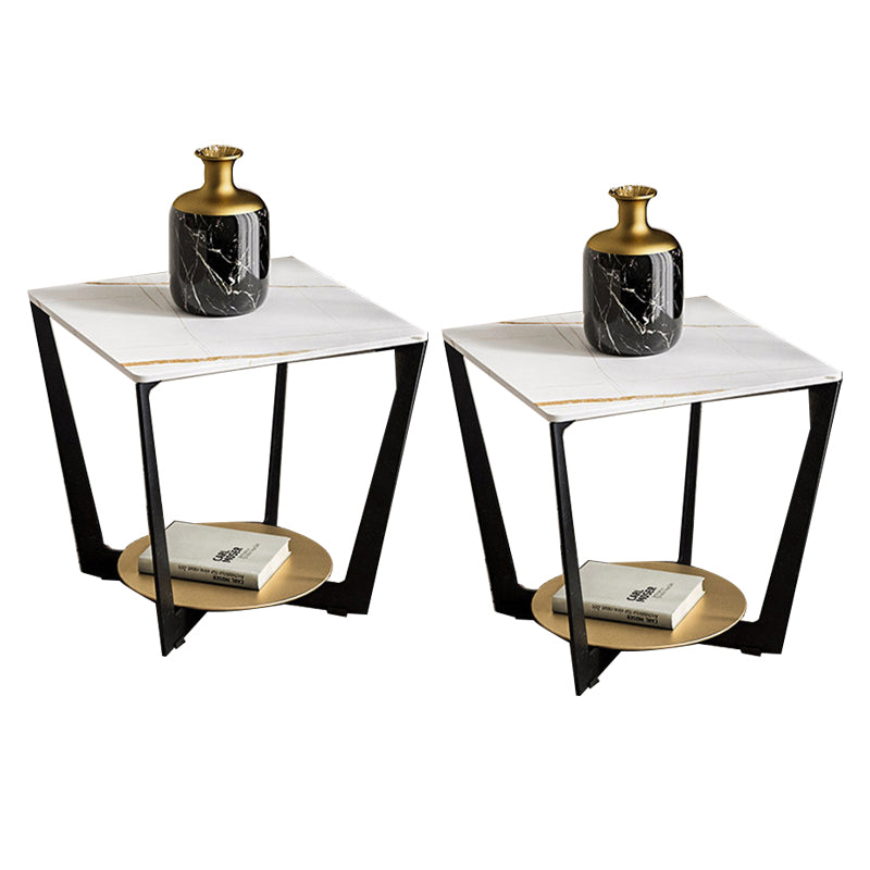 Industrial Accent Table Nightstand Lower Shelf Night Table for Bedroom White Square 2 Piece Set Clearhalo 'Bedroom Furniture' 'furn' 'furn_night_stand' 'Furniture' 'night_stand' 'Nightstands' 5833103