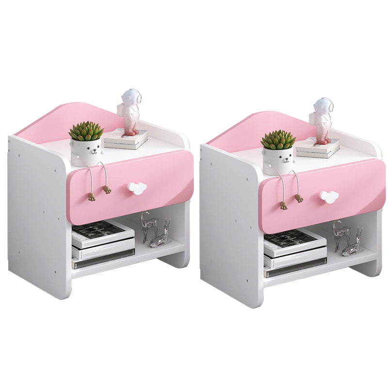 Contemporary Bedside Cabinet Night Table Lower Shelf Night Table for Bedroom White-Pink 2 Piece Set 1 Clearhalo 'Bedroom Furniture' 'furn' 'furn_night_stand' 'Furniture' 'night_stand' 'Nightstands' 5833343