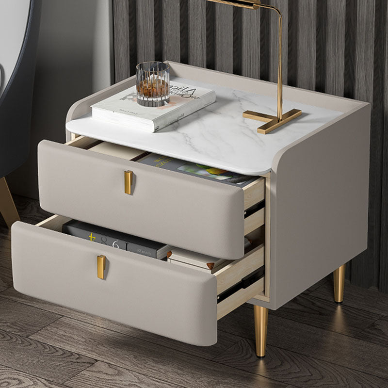 Tavolo da notte in pietra in pietra in pietra in legno massiccio contemporaneo con cassetti