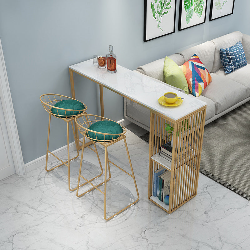Nordic Glam 1/3 Pieces Bar Table Set Rectangle Marble Counter Table for Kitchen 3 Pieces: Table, 2 Green Stools Clearhalo 'Bar Furniture' 'furn' 'furn_home_bar_bar_sets' 'Furniture' 'Home Bars & Bar Sets' 'home_bar_bar_sets' 'Kitchen & Dining Furniture' 5838444