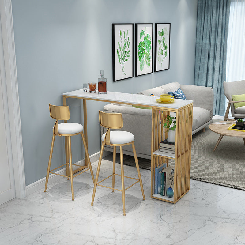 Nordic Glam 1/3 Pieces Bar Table Set Rectangle Marble Counter Table for Kitchen 3 Pieces: Table, 2 White Stools Clearhalo 'Bar Furniture' 'furn' 'furn_home_bar_bar_sets' 'Furniture' 'Home Bars & Bar Sets' 'home_bar_bar_sets' 'Kitchen & Dining Furniture' 5838446