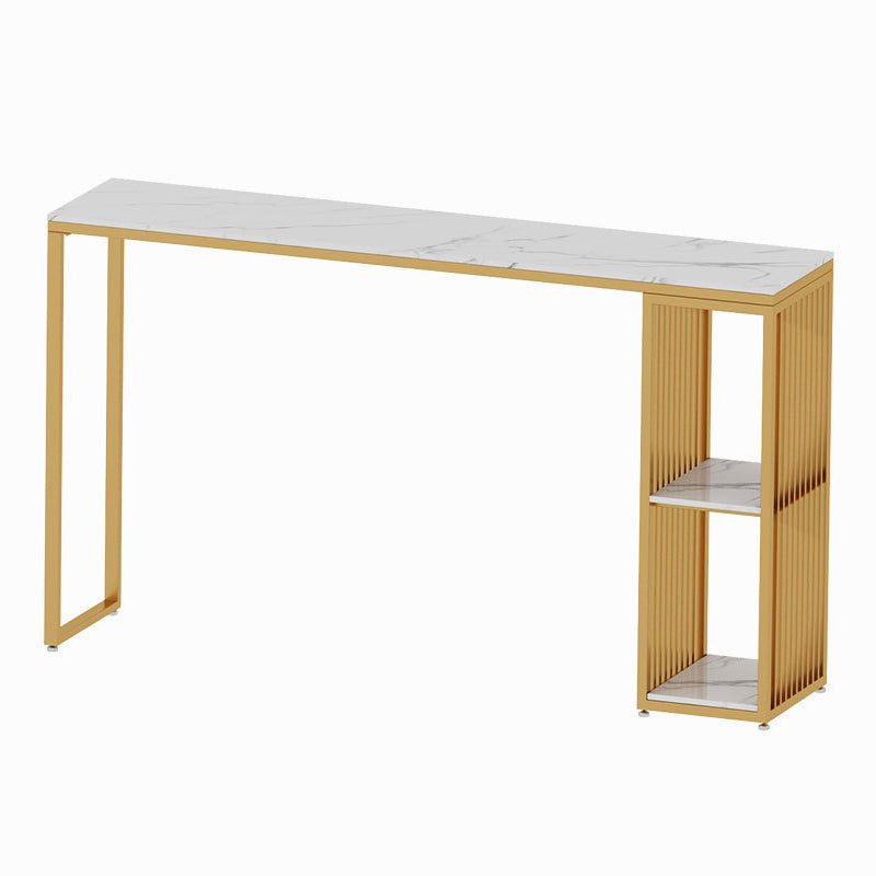 Glam 1/3 Pieces Bar Table Set Rectangle Marble Counter Table for Kitchen White 71"L x 16"W Clearhalo 'Bar Furniture' 'furn' 'furn_home_bar_bar_sets' 'Furniture' 'Home Bars & Bar Sets' 'home_bar_bar_sets' 'Kitchen & Dining Furniture' 5838481