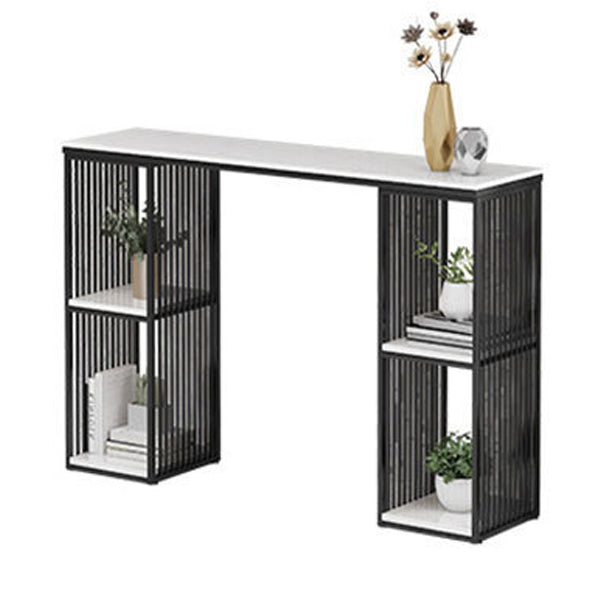 Industrial 1/3 Pieces Bar Table Set Rectangle Marble Counter Table with High Stools Matte White 79"L x 16"W Clearhalo 'Bar Furniture' 'furn' 'furn_home_bar_bar_sets' 'Furniture' 'Home Bars & Bar Sets' 'home_bar_bar_sets' 'Kitchen & Dining Furniture' 5838498