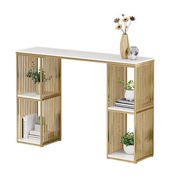 Industrial 1/3 Pieces Bar Table Set Rectangle Marble Counter Table with High Stools White 79"L x 16"W Clearhalo 'Bar Furniture' 'furn' 'furn_home_bar_bar_sets' 'Furniture' 'Home Bars & Bar Sets' 'home_bar_bar_sets' 'Kitchen & Dining Furniture' 5838500