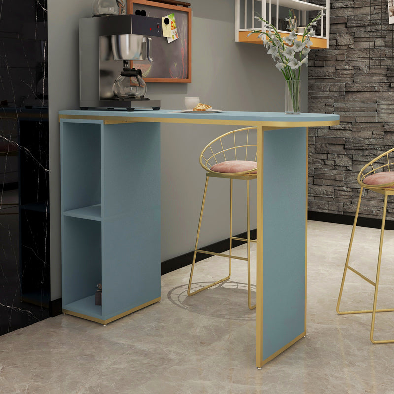 Wood Bar Table with Storage Glam Pub Table with Double Pedestal Blue Without Chairs Clearhalo 'Bar Furniture' 'Bar Tables' 'bar_tables' 'furn' 'furn_bar_tables' 'Furniture' 'Kitchen & Dining Furniture' 5838759