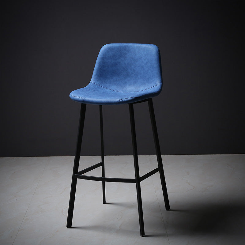 Faux Leather Saddle Seat Barstool Contemporary Armless Bar Stool with 4 Black Legs Blue 1 Piece Clearhalo 'Bar Furniture' 'Bar Stools' 'bar_stools' 'furn' 'furn_bar_stools' 'Furniture' 'Kitchen & Dining Furniture' 5838957