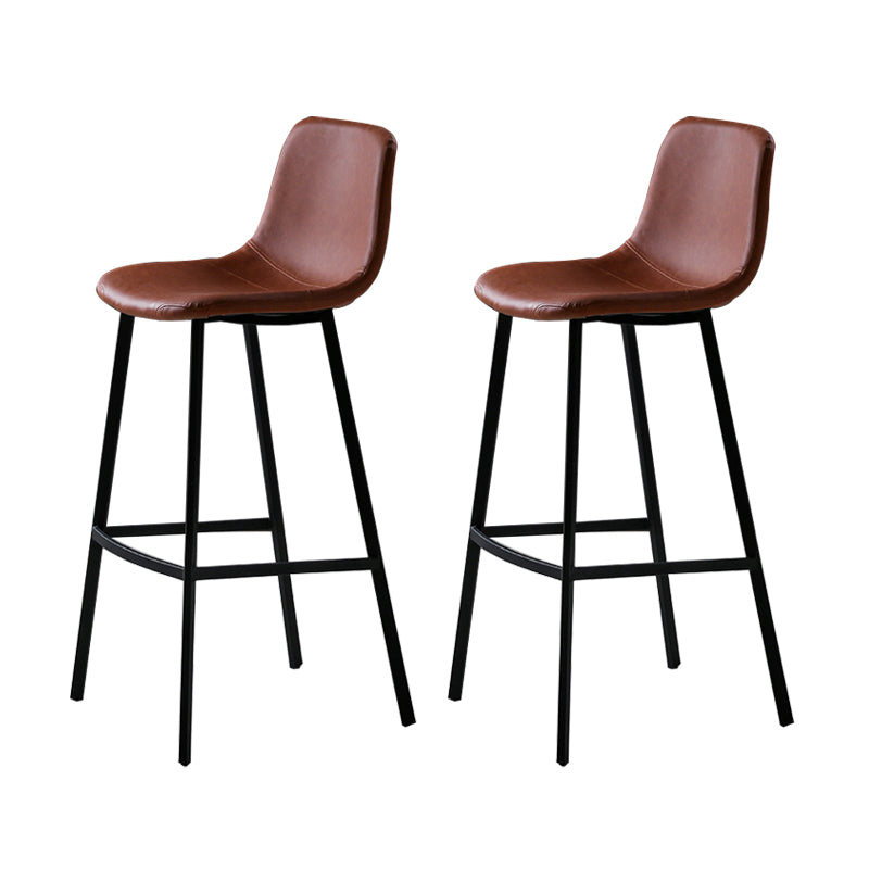 Faux Leather Saddle Seat Barstool Contemporary Armless Bar Stool with 4 Black Legs Brown 2 Piece Set Clearhalo 'Bar Furniture' 'Bar Stools' 'bar_stools' 'furn' 'furn_bar_stools' 'Furniture' 'Kitchen & Dining Furniture' 5838963